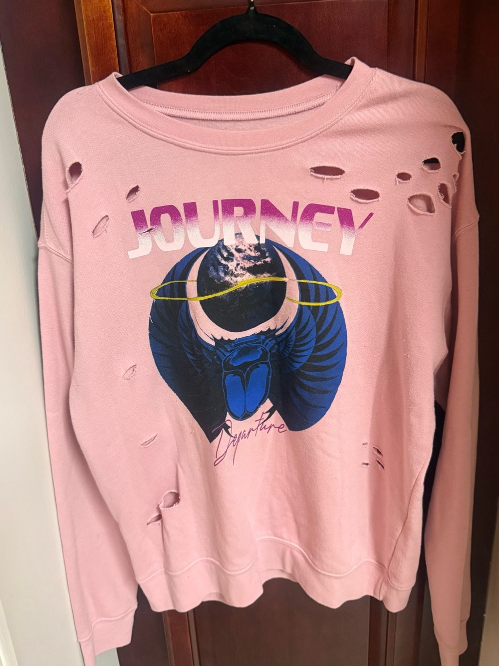 Vintage 90s Pink “Journey” Distressed Graphic Sweatshirt | Size Large | GUC